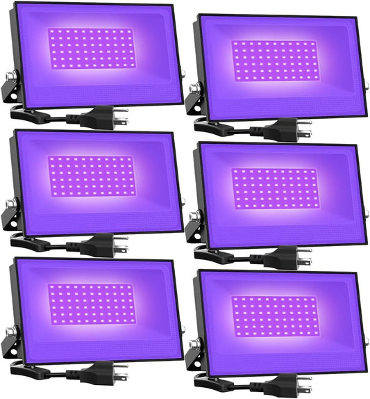 Onforu 6 Pack 38W LED Black Lights, Blacklight Flood Light with Plug, IP66 Waterproof, for Halloween Party, Glow in The Dark, Stage Lighting, Aquarium, Body Paint, Fluorescent Poster, Neon Glow,Black
