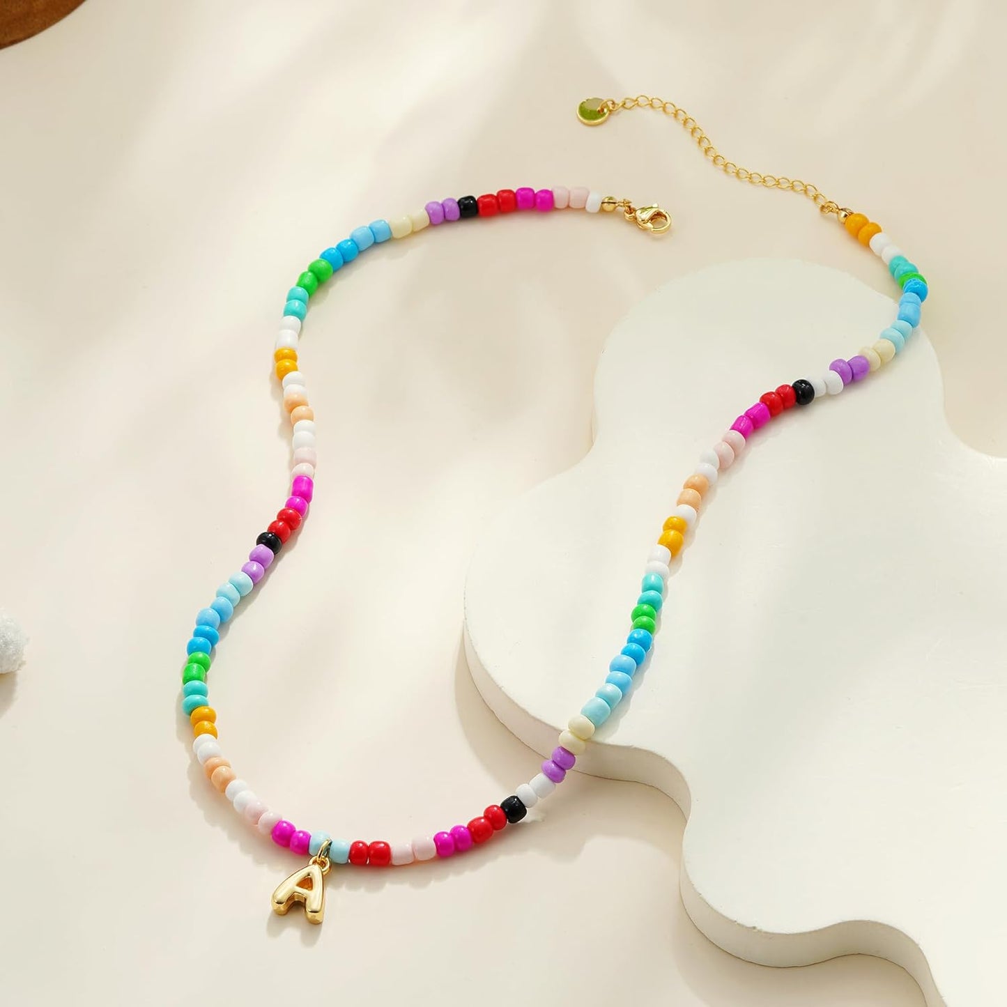 Christmas Gifts for Grandkids Teens Girls - Bubble Colorful Initial Necklaces for Women Teen Girl Trendy Stuff Beaded Initial Necklace Birthday Gifts Stocking Stuffers for Teen Girls Women