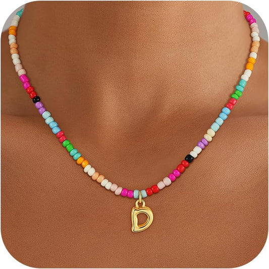 Christmas Gifts for Grandkids Teens Girls - Bubble Colorful Initial Necklaces for Women Teen Girl Trendy Stuff Beaded Initial Necklace Birthday Gifts Stocking Stuffers for Teen Girls Women