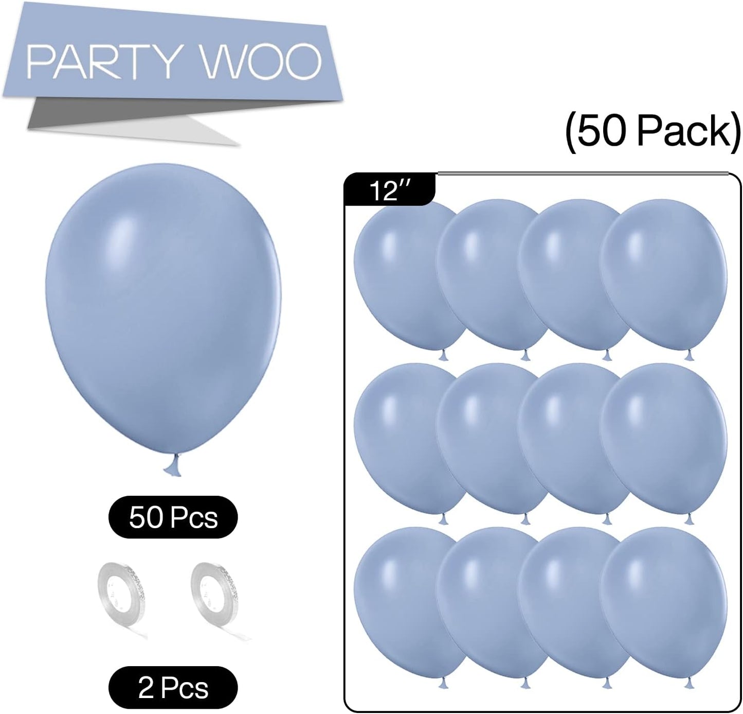 PartyWoo Dusty Blue Balloons 50 pcs 12 inch Boho Blue Balloons for Graduation Wedding Baby Shower Gender Reveal Anniversary Birthday Party Decorations Blue-F16
