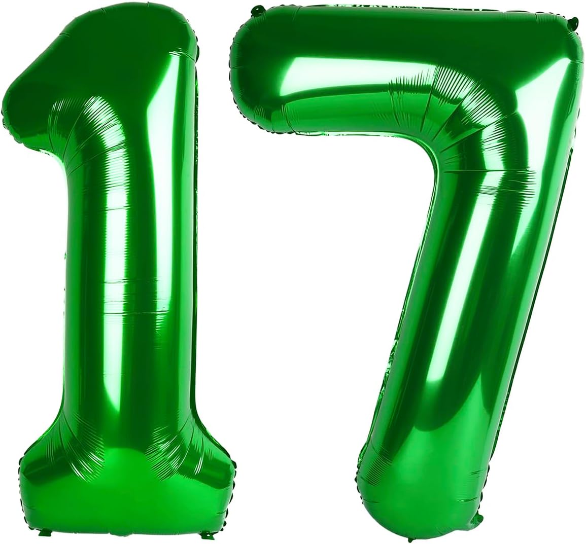 Green Number 17 Balloon 40 inch, 17 Number Balloons, 17th Green Birthday Decorations, 17 Year Old Girls Boys Party Supplies, St. Patrick's Day Games Theme Birthday Decorations