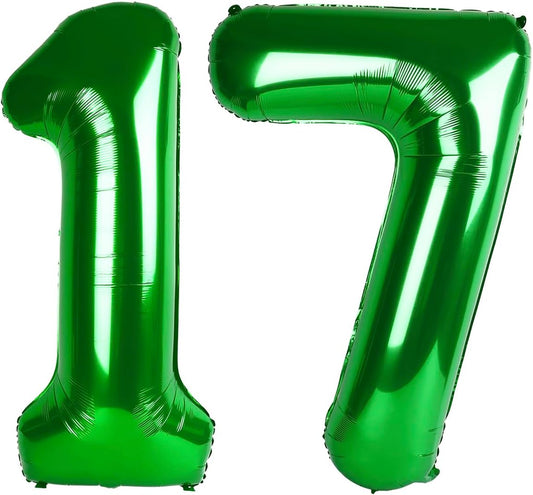 Green Number 17 Balloon 40 inch, 17 Number Balloons, 17th Green Birthday Decorations, 17 Year Old Girls Boys Party Supplies, St. Patrick's Day Games Theme Birthday Decorations