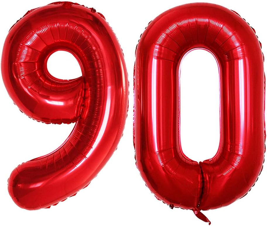 GOER Number 90 Balloons for 90th Birthday Party Decorations,42 Inch Jumbo Foil Helium Balloons for 90th Anniversary (Red)