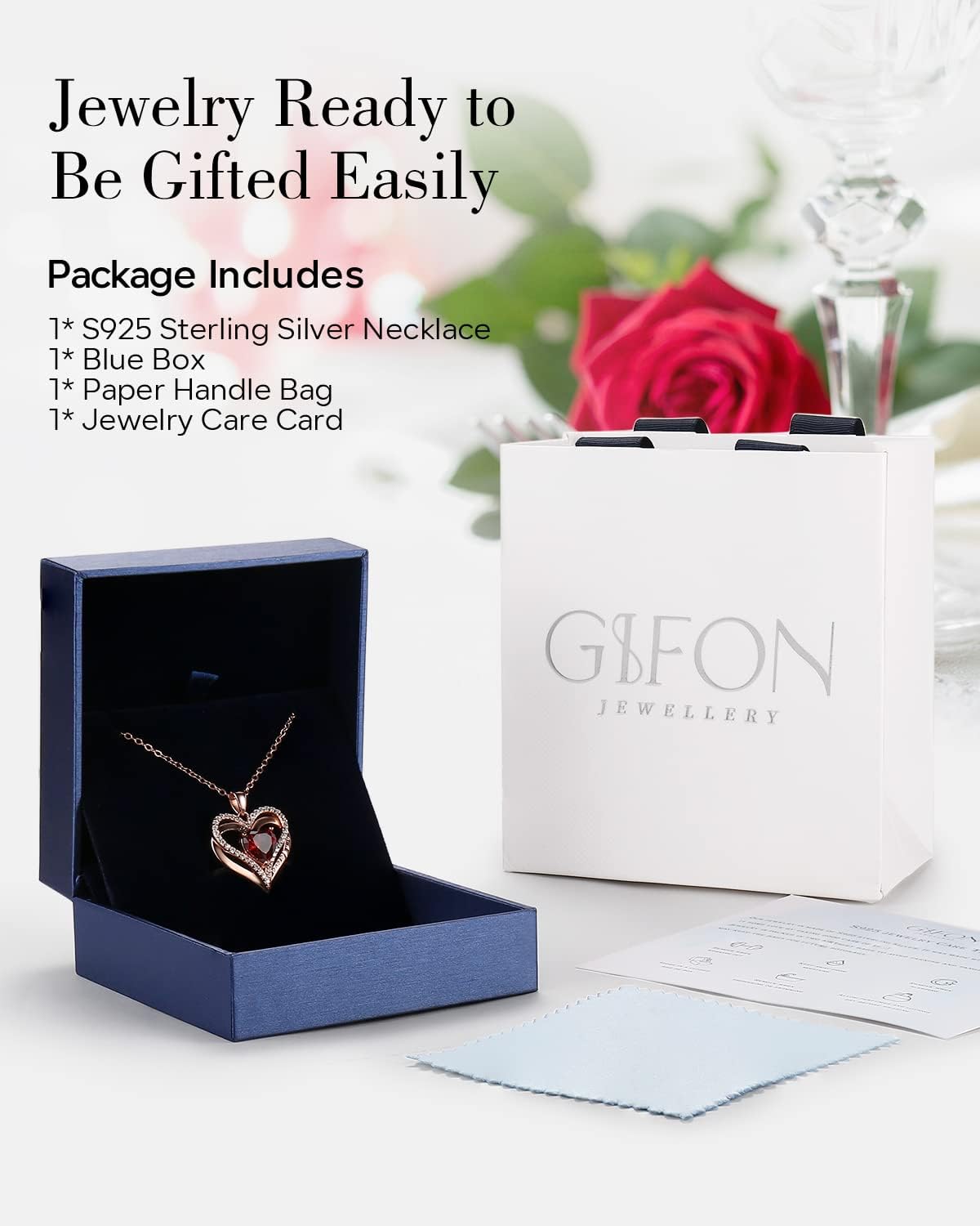 S925 Sterling Silver Necklace for Women, Wife Jewelry Rose Gold, Mom Birthday Valentines Mothers Day Gifts, Girlfriend Necklaces, Daughter Heart Jewel, Anniversary for Her