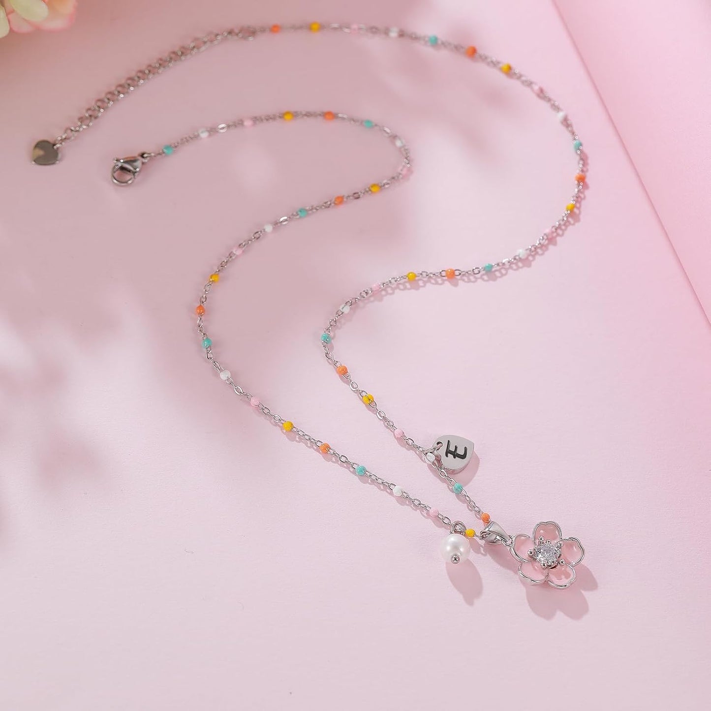 DS Flower Girl Necklace Gifts |Heart Initial Letter Flower Necklaces with Pearl Charm for Women | Personalized Wedding Proposal Bridal Shower Party Jewelry Gift | 18K Gold Plated Stainless Steel