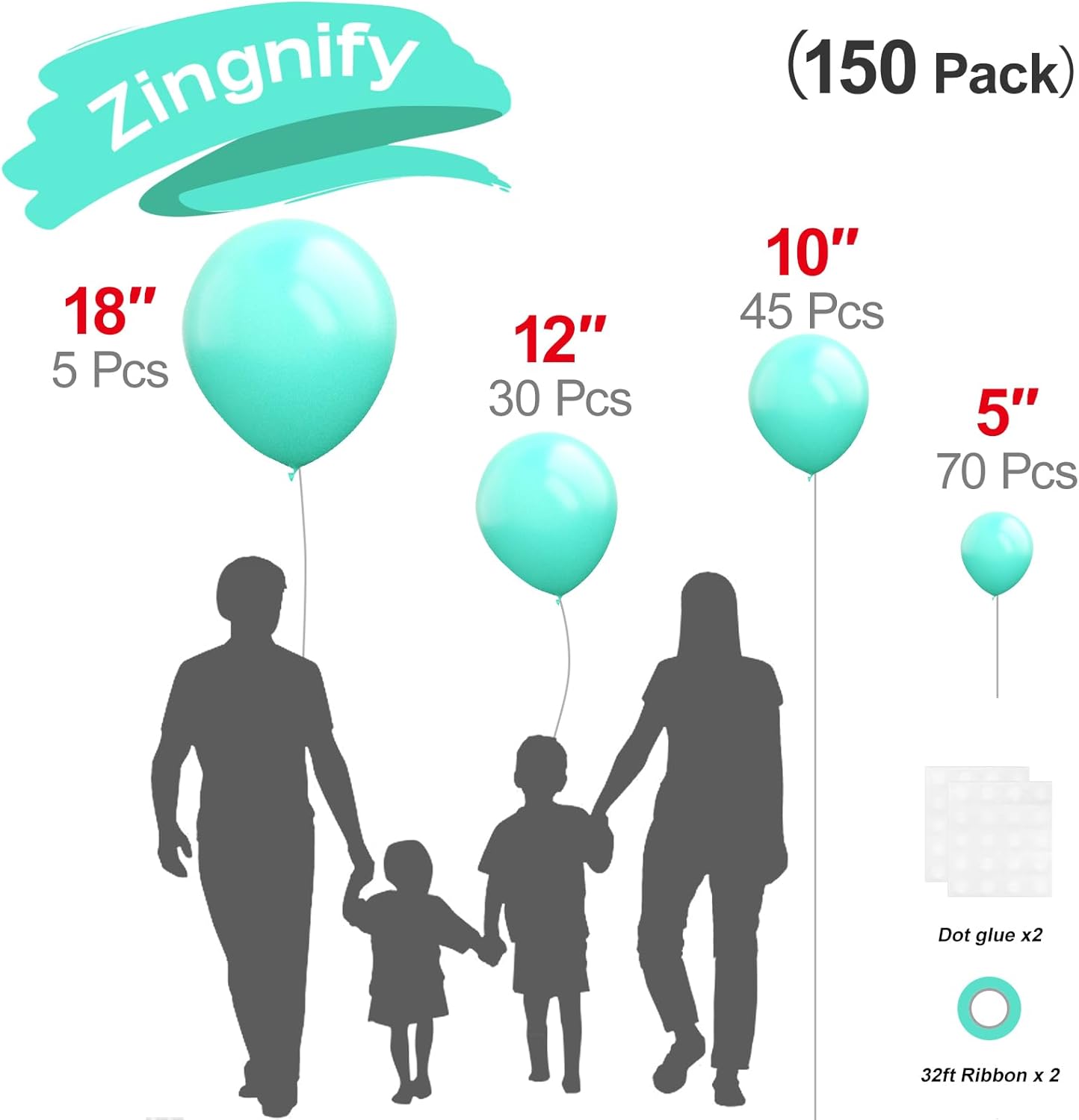 Teal Balloons, 150 pcs Different Sizes Pack of 18 Inch 12 Inch 10 Inch 5 Inch Turquoise Aqua Blue Teal Balloon Arch Kit Garland for Graduation Wedding Baby Shower Birthday Party Decorations