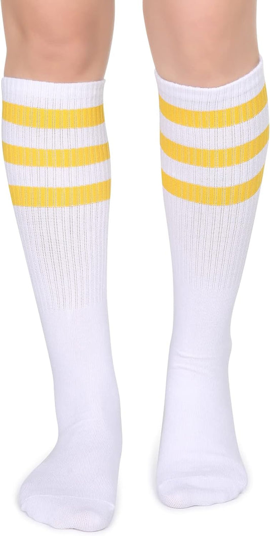 Henwarry Classic Triple Stripes Over the Calf Cotton Retro Tube Socks for Men and Women