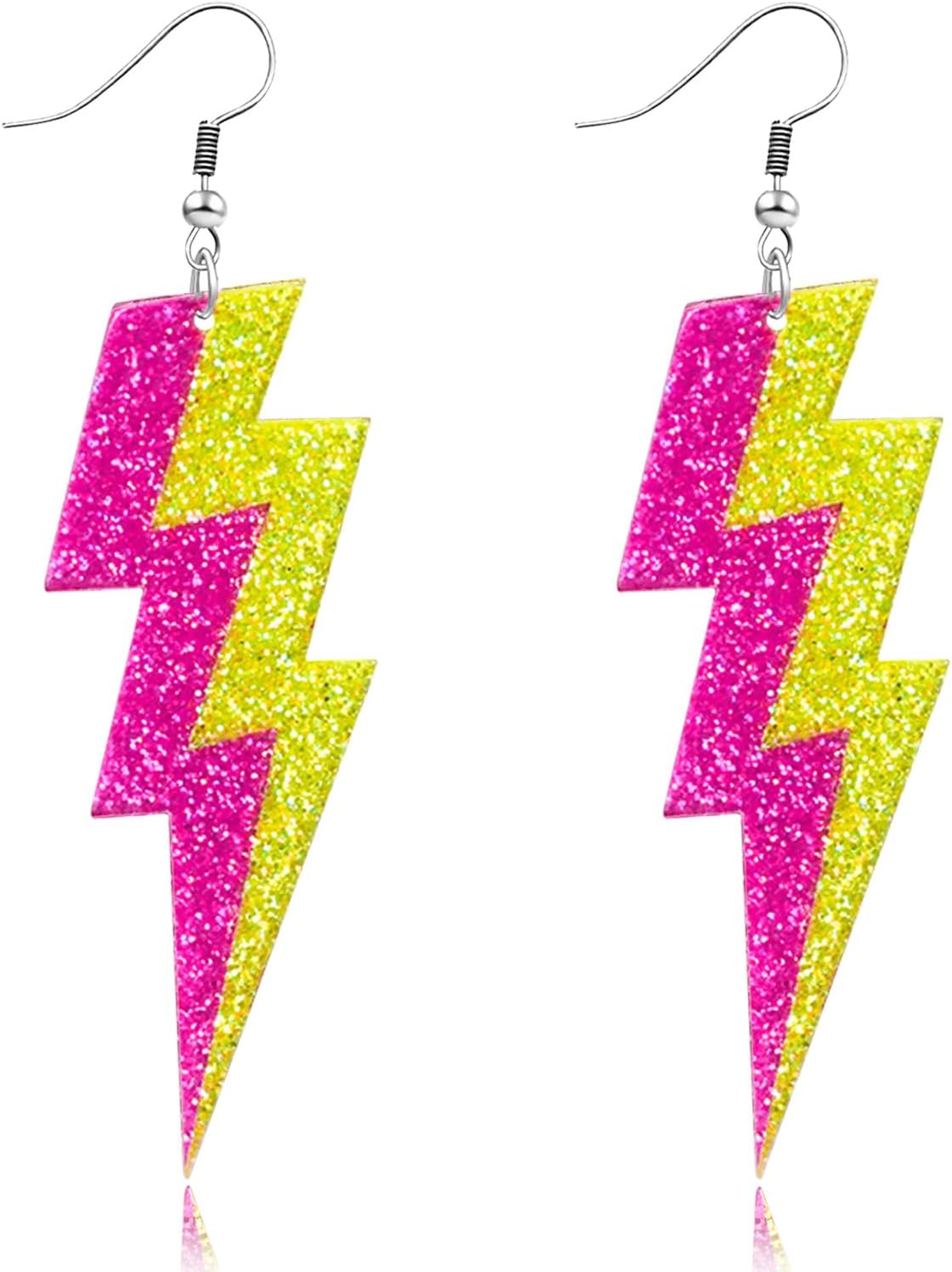 80s Neon Earrings for Women Acrylic Lightning Bolt Drop Earrings Retro 80s 90s Glow Party Accessories Neon Jewelry for Halloween Costume Outfit