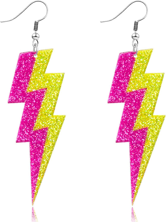 80s Neon Earrings for Women Acrylic Lightning Bolt Drop Earrings Retro 80s 90s Glow Party Accessories Neon Jewelry for Halloween Costume Outfit