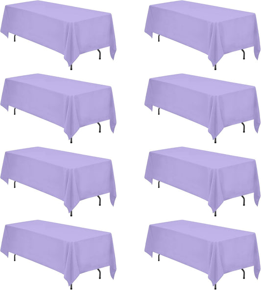 BRILLMAX 8 Pack Lavender Tablecloths 70 x 120 Inch for 6ft or 8ft Rectangle Tables - Rectangular Bulk Linen Polyester Fabric Washable Cloth Cover for Wedding Reception Banquet Birthday Party