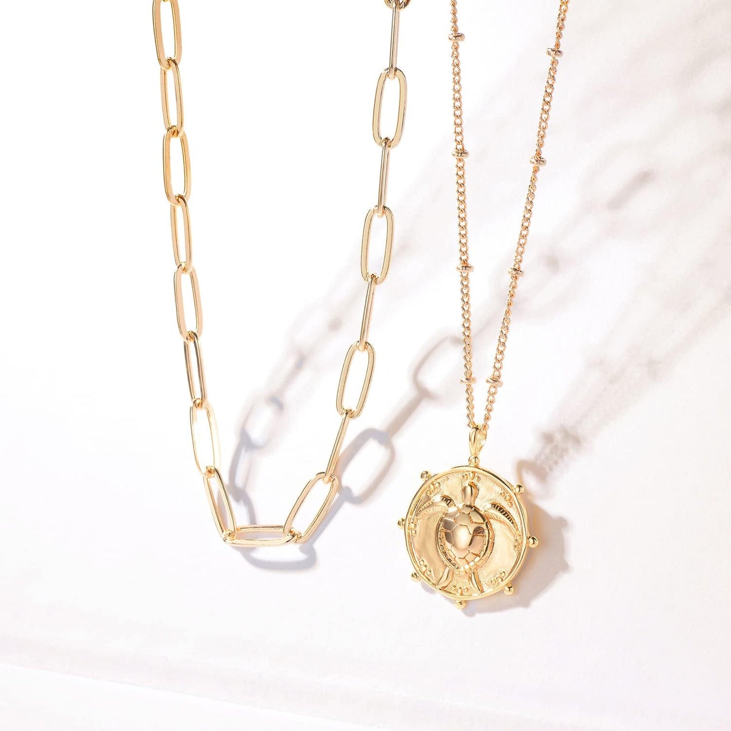 MEVECCO Layered Heart Necklace Pendant Handmade 18k Gold Plated Dainty Gold Choker Arrow Bar Layering Long Necklace for Women