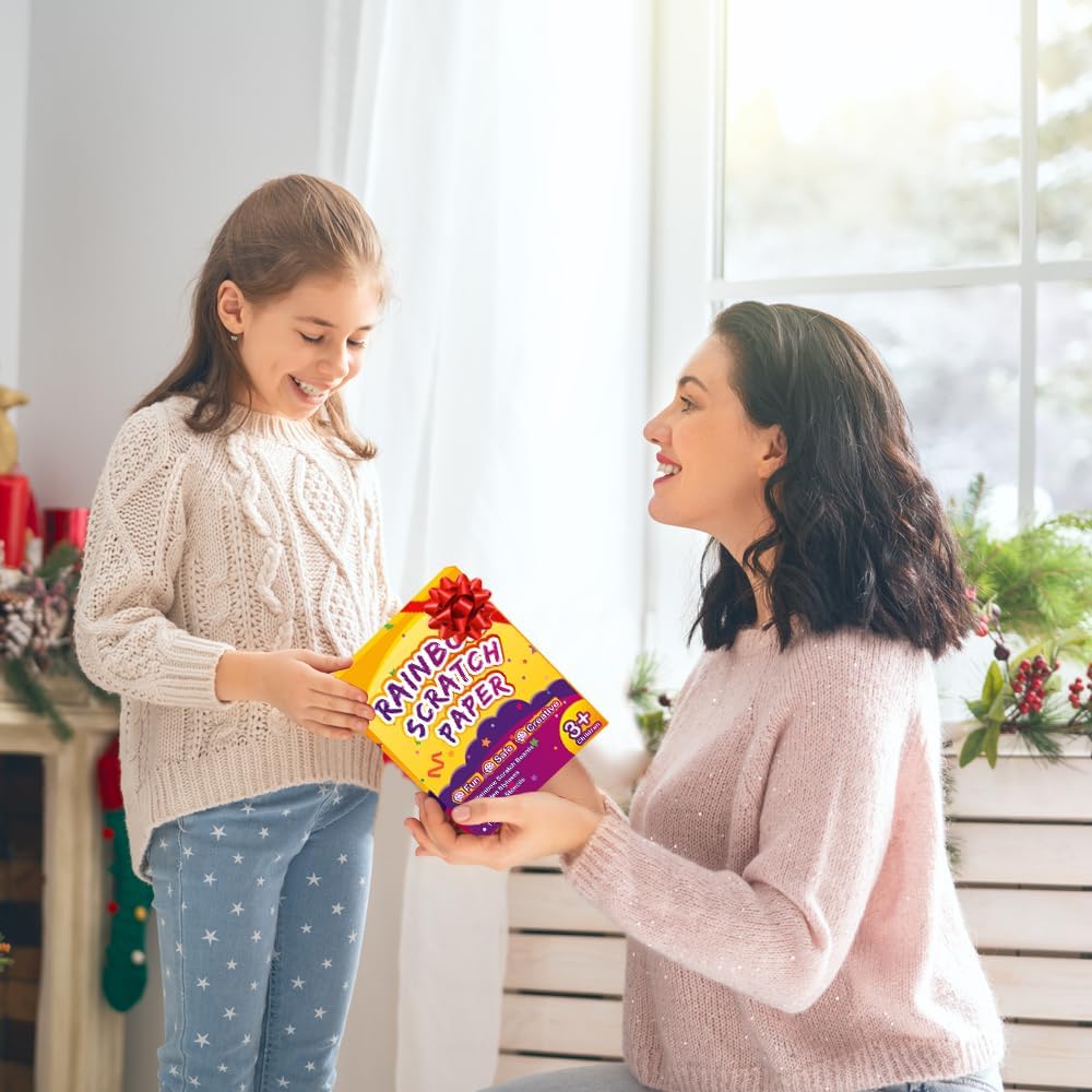 FUNNYB&G Rainbow Scratch Paper Art for Kids - 60 Pcs Magic Rainbow Scratch Paper Off Set Scratch Easter Crafts Arts Supplies Kits Pads Sheets for Party Games Halloween Christmas Birthday Gifts