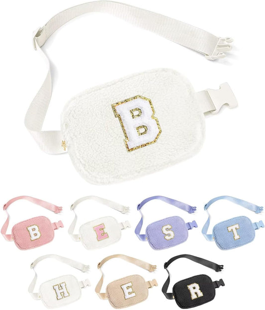 YOOLIFE Bridesmaid Gifts - Bridesmaid Proposal Gift Wedding Day, Bridal Shower Gifts, Maid of Honor Gifts, Fleece Belt Bag Initial Crossbody Bag Beige B