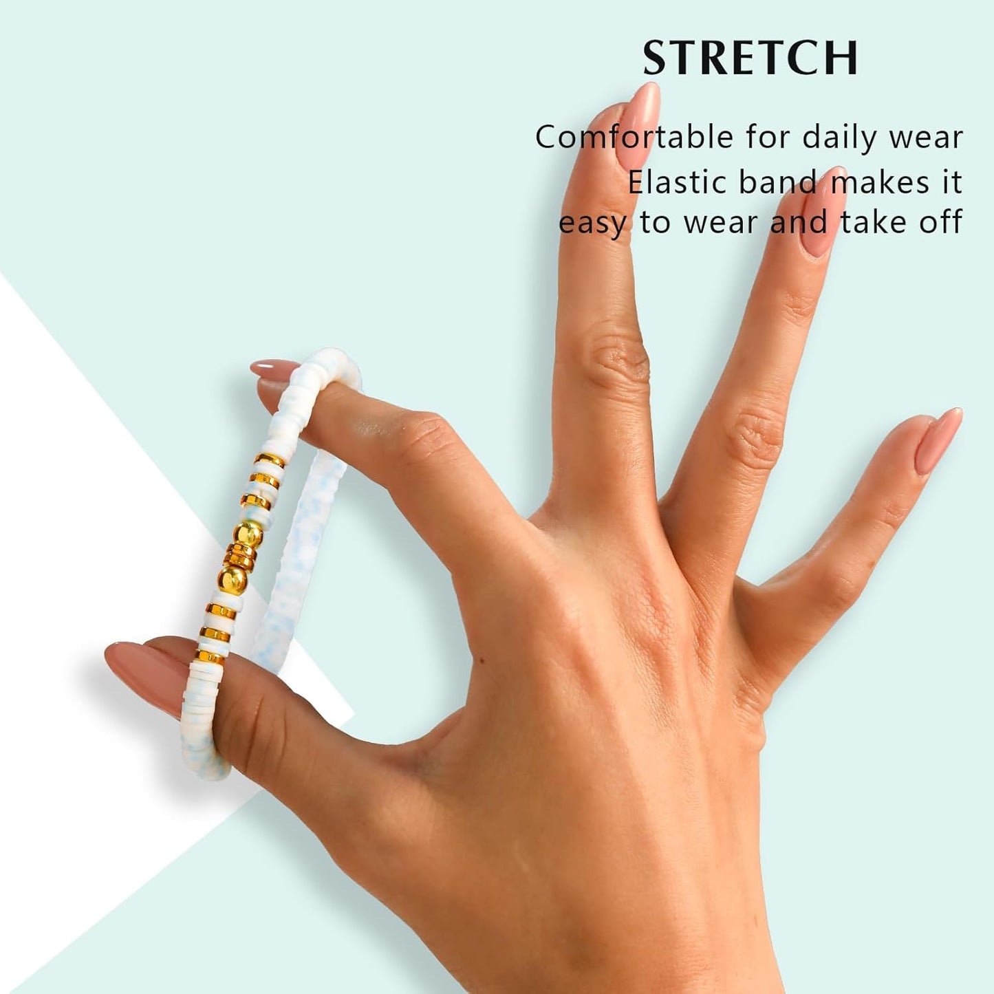 Friendship Bracelets Trendy Heishi Clay Bead Bracelets Stack Gold Beaded Stretch Bracelets for Women Boho Stackable Bracelets Bulk Cute Preppy Jewelry