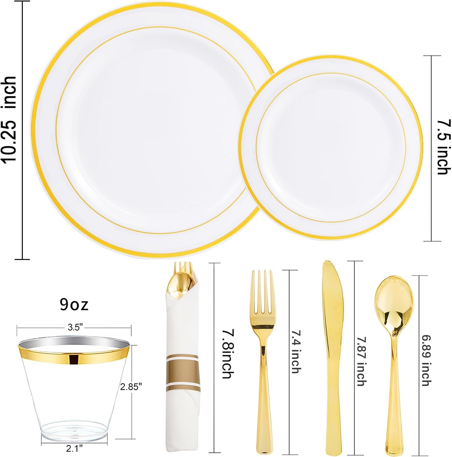 WELLIFE 700 Pcs Gold Plastic Plates for 100 Guests - Disposable Dinnerware Set,Party Supplies Includes 200 Gold Plates,300 Plastic Silverware,100 Napkins,100 Cups for Party and Thanksgiving