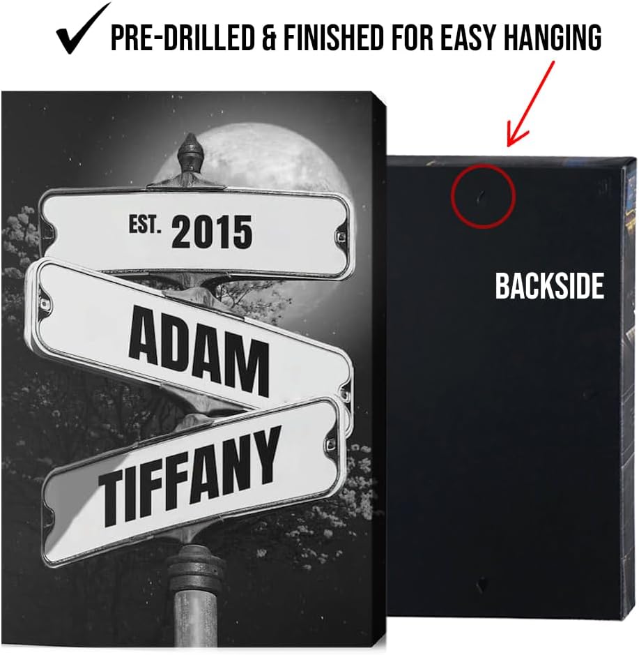 Personalized Full Moon At Night Vintage Street Sign Poster Canvas, Wedding Gifts For Couple, Engagement Gift For Couple, Wedding Gift For Friend, Personalized Name Sign