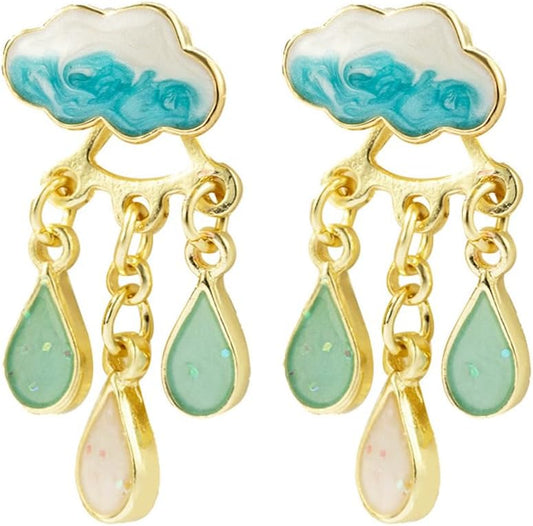 Fun Raindrop Cloud Earrings for Women Blue Rain Cloud Earrings Teardrop Tassel Dangle Earrings Interesting Weather Jewelry