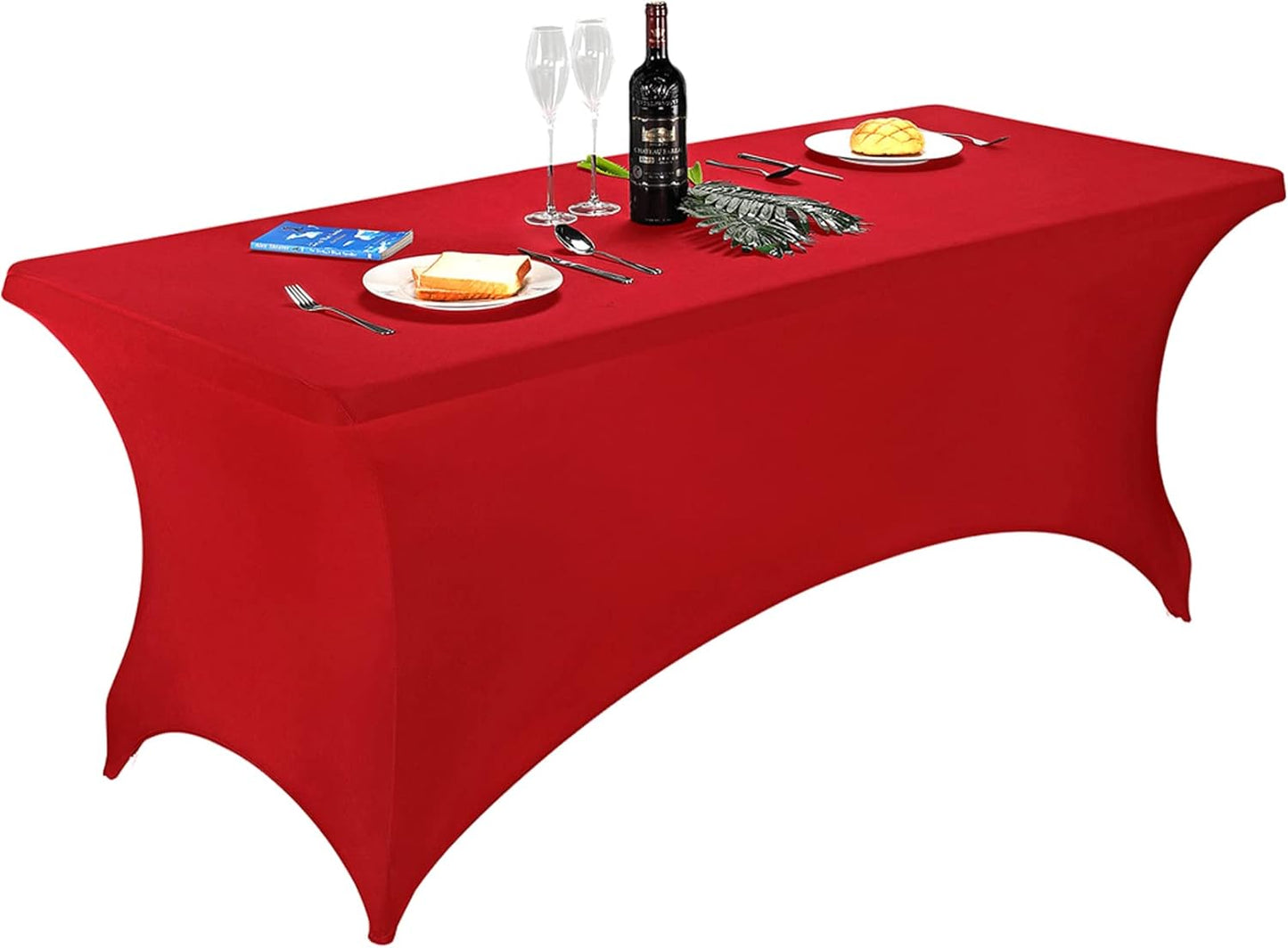 FORLIFE 6FT Rectangular Spandex Tablecloth, Red, Fitted Table Cover for Patio, Universal for Wedding, Banquet, Party