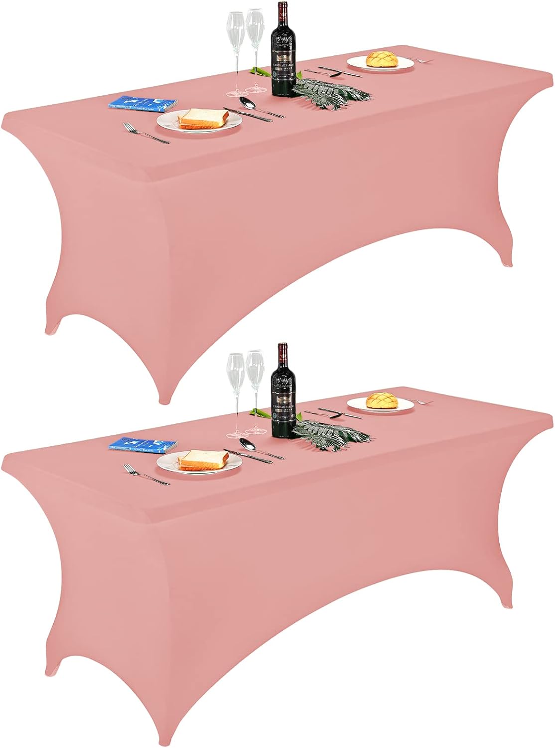 FORLIFE 2Pack Spandex Table Covers，Fitted Tablecloth for Rectangular Tables, Stretch Patio Table Covers, Universal Spandex Table Cover for Wedding, Banquet, Party (6ft, Dusty Pink)