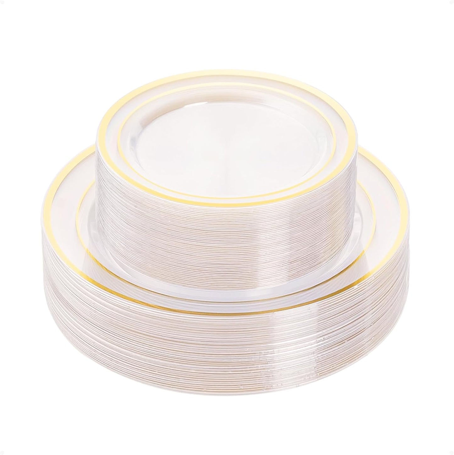 BESTVIP 50PCS Clear Plastic Plate, Disposable Party Plates with 25 Dinner and 25 Dessert Plates, Plastic Plate for Party, Wedding and Birthday