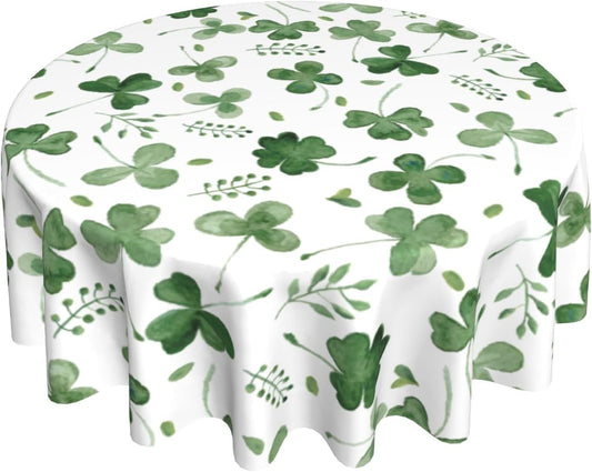 Giwawa St Patrick Round Tablecloth 60 Inch, Watercolor Clover Circular Table Cloth, Sage Green Shamrock Spring Eucalyptus Leaves Table Dining Decoration for Dining Kitchen Party Picnic Holiday