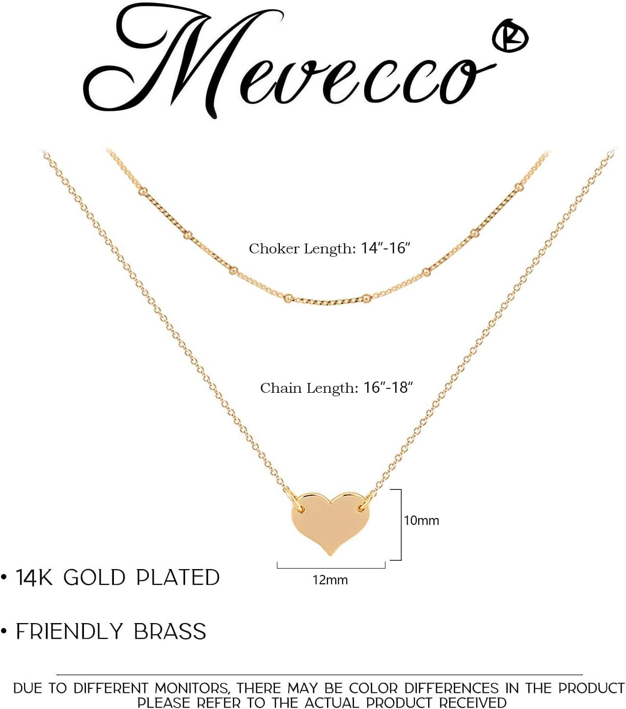 MEVECCO Layered Heart Necklace Pendant Handmade 18k Gold Plated Dainty Gold Choker Arrow Bar Layering Long Necklace for Women