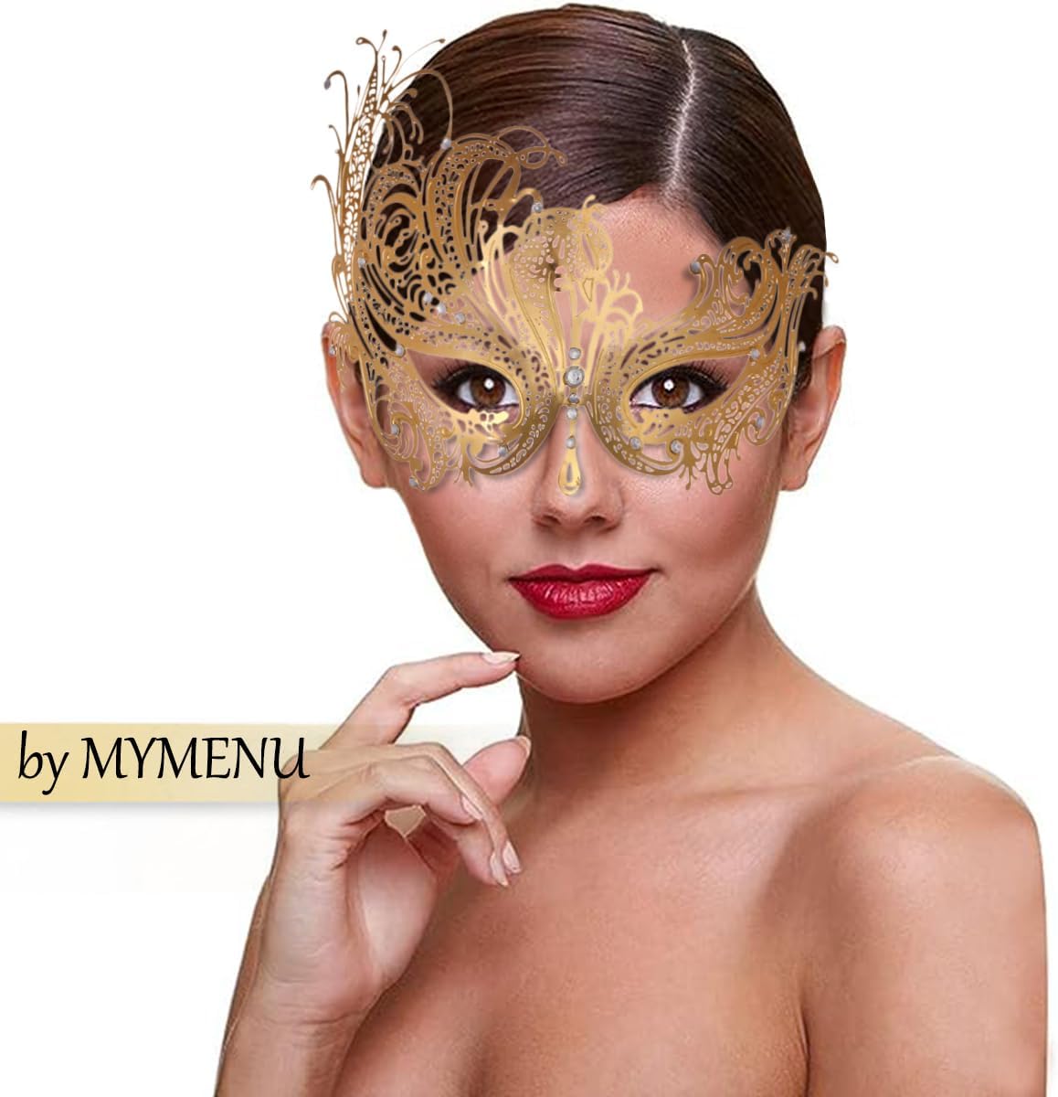 MYMENU Masquerade Mask for Women Shiny Rhinestone Metal Mask Venetian Mask for Party Prom Ball