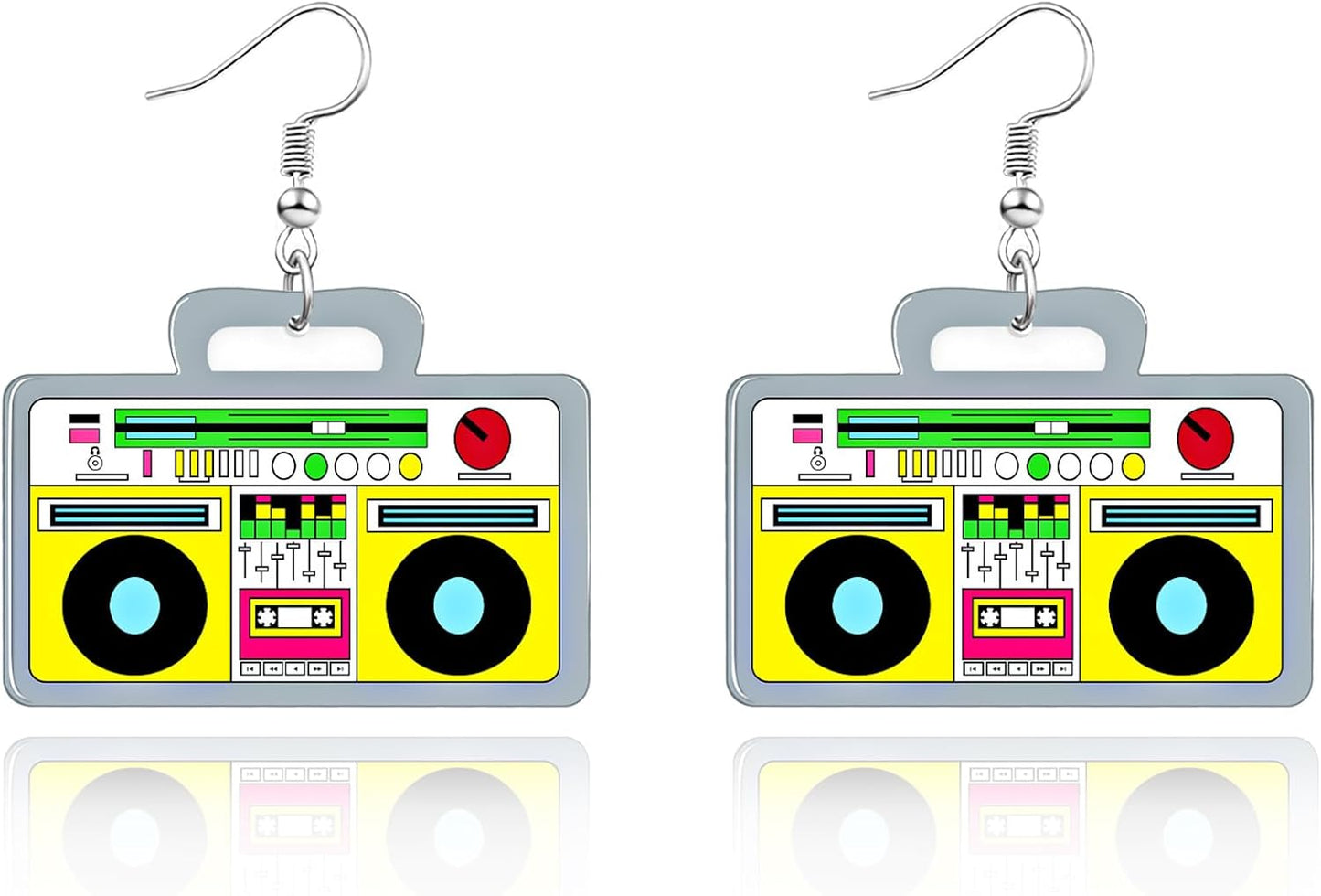 90s 80s Earrings for Women Retro Cassette Tape Earrings Acrylic Radio Tape Drop Dangle Earring for Halloween Cosplay Glow Party Music Festival Costume Accessories