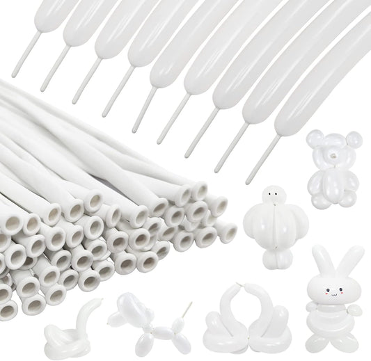 100Pcs 260 Balloons White Long Balloons for Balloon Garland Thickening Skinny Latex Twisting Balloon for Animals Modeling Christmas Birthday Wedding Party Decorations