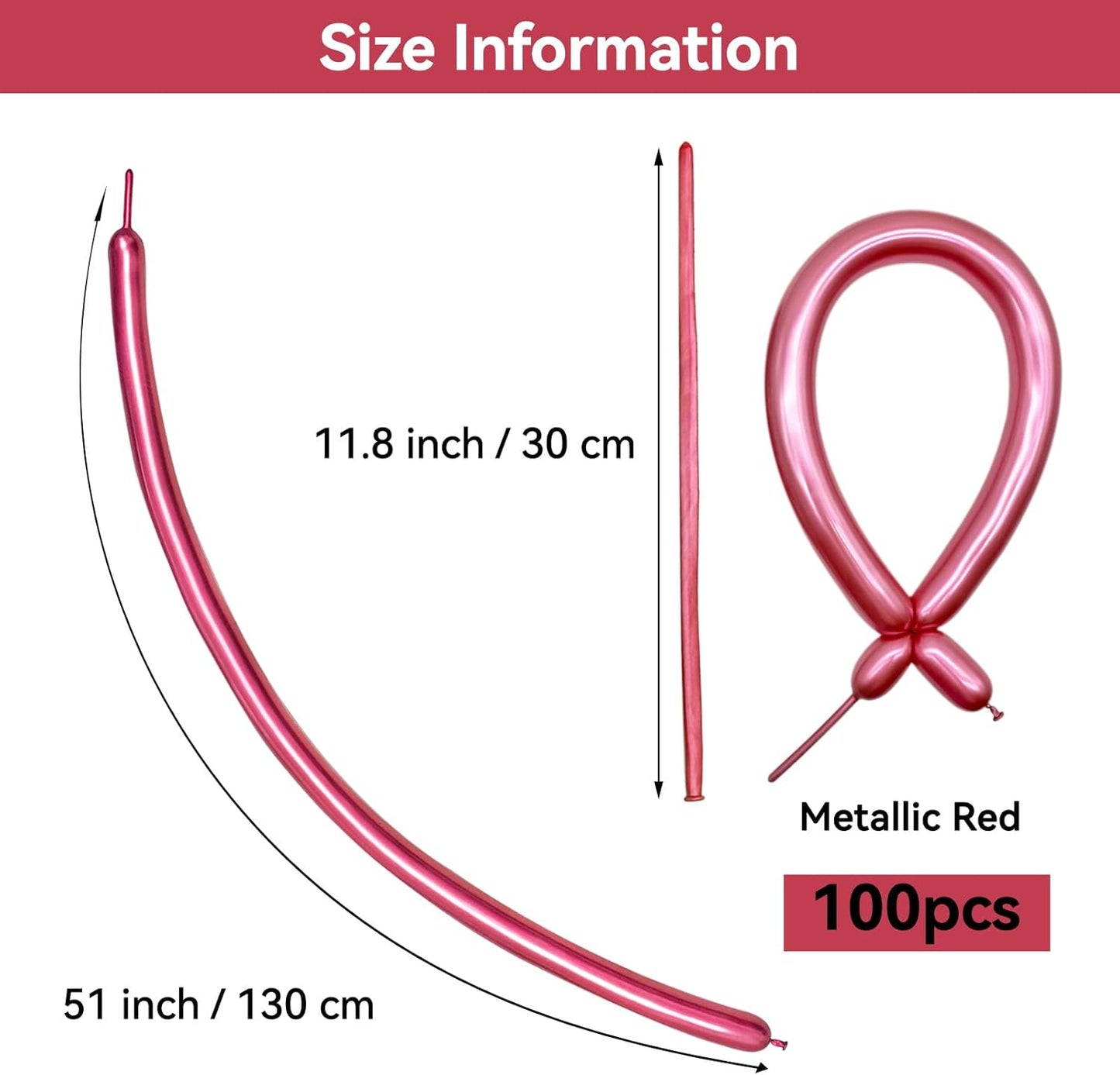 Metallic Red Long Balloons Premium 260 Twisting Animals Magic Balloons for Birthday Kids Wedding Party Supply 100pcs