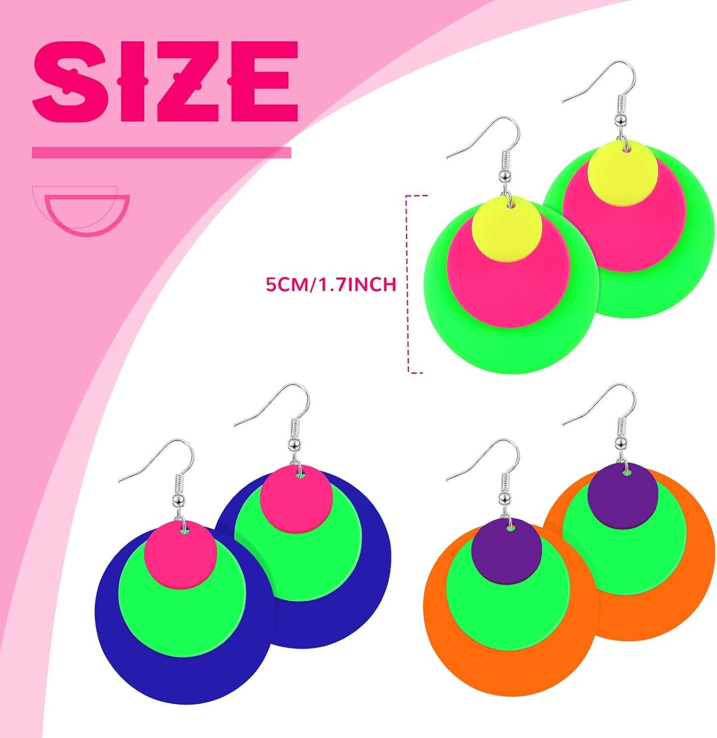 Yinkin 6 Pairs 80s 90s Neon Earrings Lightning Earrings for Women Halloween Costume Party Dancing Glow Party Accessory