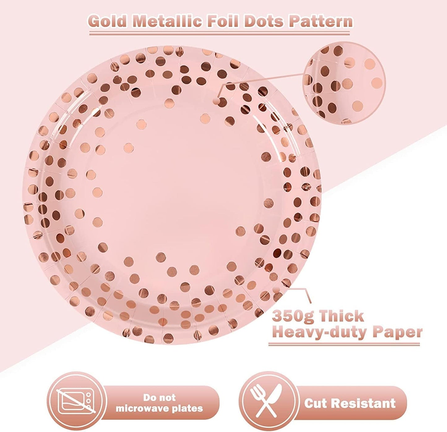 Pink and Rose Gold Paper Plates and Napkins Set-200Pcs-100 x 7" Disposable Paper Plates & 100 x 6.5" Napkins,Disposable Pink Plate and Napkin Party Supplies for Baby Showers,Birthdays