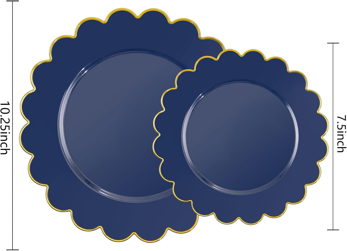 LIYH 60 Pcs Navy Blue Plastic Scalloped Plates with Gold Rim, Dark Blue Disposable Plates for Party Included 30 Dinner Plate 10.25 Inch,30 Dessert Plate 7.5 Inch Elegant Dishes Tableware