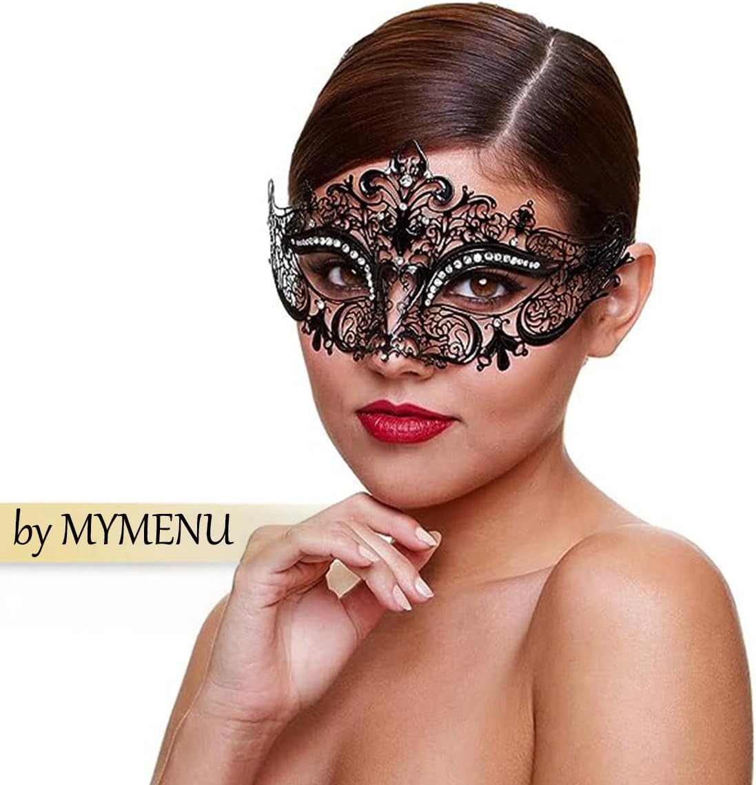 MYMENU Masquerade Mask for Women Shiny Rhinestone Metal Mask Venetian Mask for Party Prom Ball