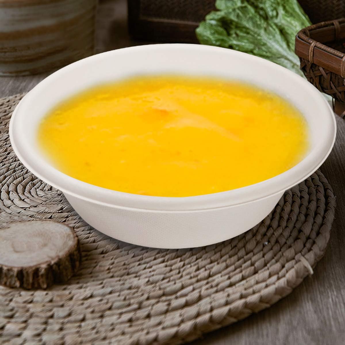 Nervure 120PCS Biodegradable Paper Bowls - 30OZ Compostable Bowls Heavy Duty Nature-Made by 100% Sugar Cane Fibers, Microwave Hot Food Safe