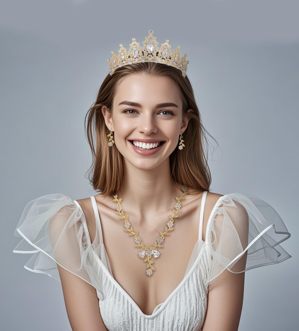 Kamirola Tiaras and Crowns for Women,Tiaras Earrings Necklace, Crystal Bridal Jewelry Set, Costume Party Halloween Prom Pageant Jewelry for Women(TR45)
