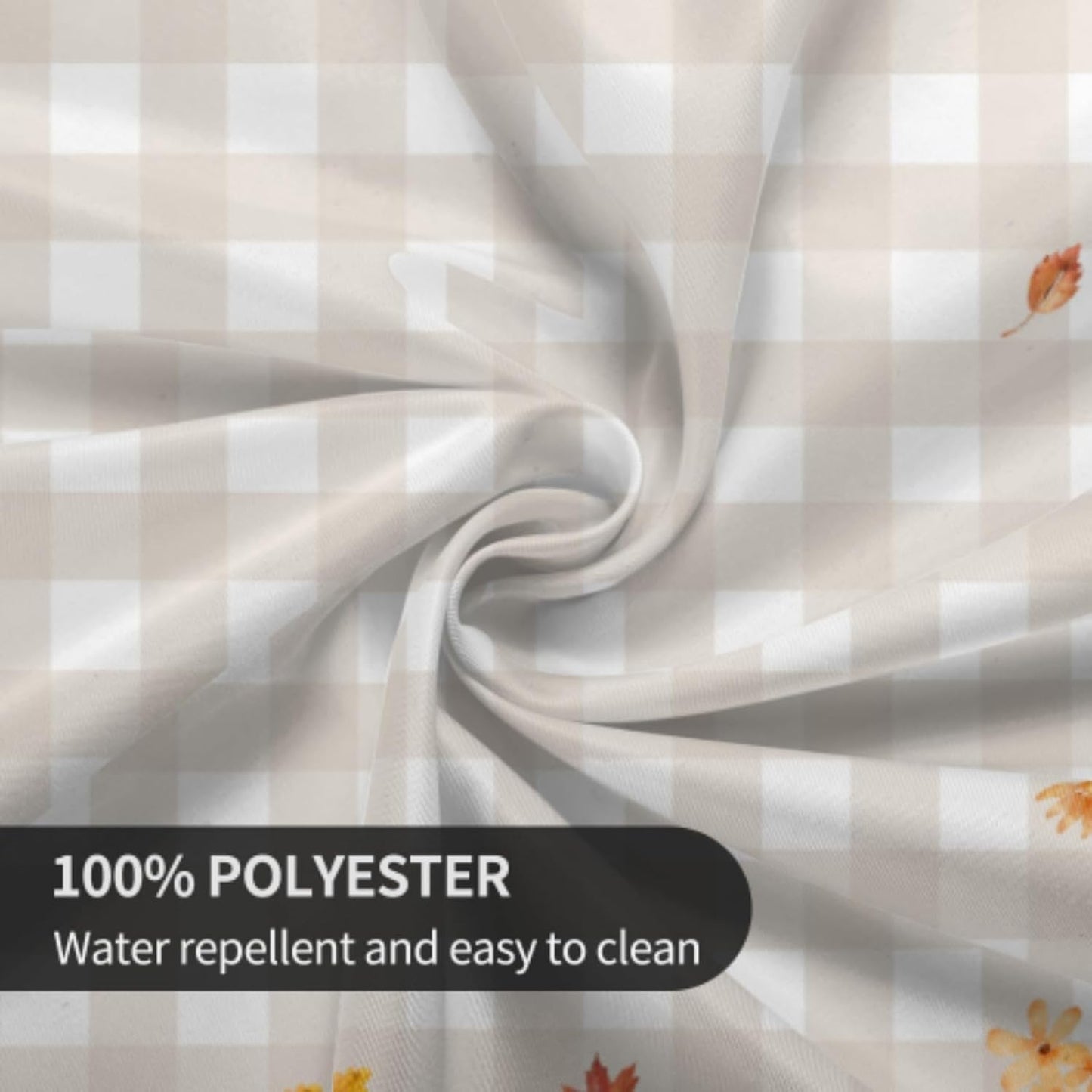 Autumn Floral Tablecloth 60Inch Round Watercolor Fall Flowers Table Cloth with Khaki Buffalo Plaids Orange Wildflower Leaves Table Cover Polyester Washable for Kitchen Dining Picnic Tabletop Decor