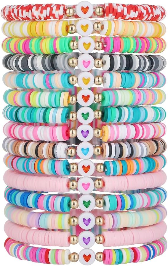Friendship Bracelets Boho Stackable Bracelets for Women Surfer Heishi Clay Bead Bracelets Stretch Preppy Bracelets Colorful Boho Bracelets for Women