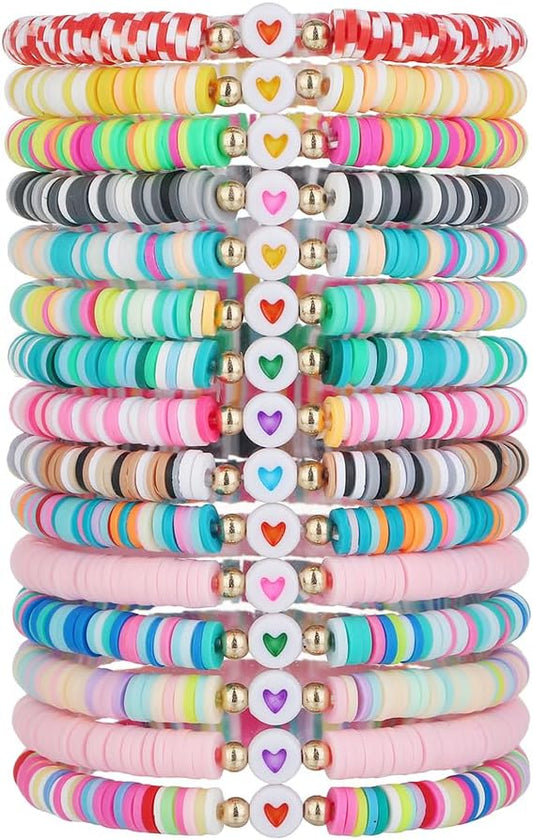 Friendship Bracelets Boho Stackable Bracelets for Women Surfer Heishi Clay Bead Bracelets Stretch Preppy Bracelets Colorful Boho Bracelets for Women