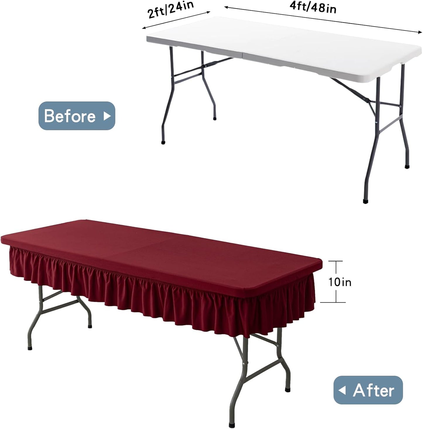 4ft Wine Red Stretch Tablecloth for Rectangular Tables - Flared Wrap Design, Waterproof, Wrinkle-Resistant, Washable - Ideal for Weddings, Parties, Banquets & Table Protection