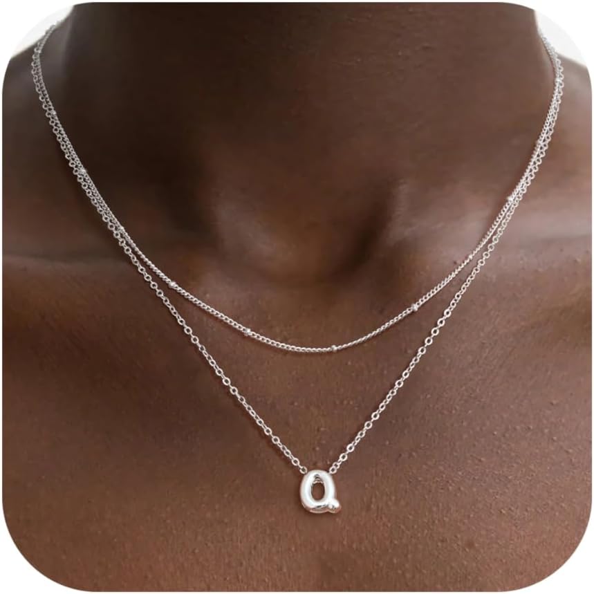 Bubble Letter Necklace Layered Initial Necklaces for Women Dainty Cute Choker Pendant Stack Jewelry Teen Gift Trendy Stuff