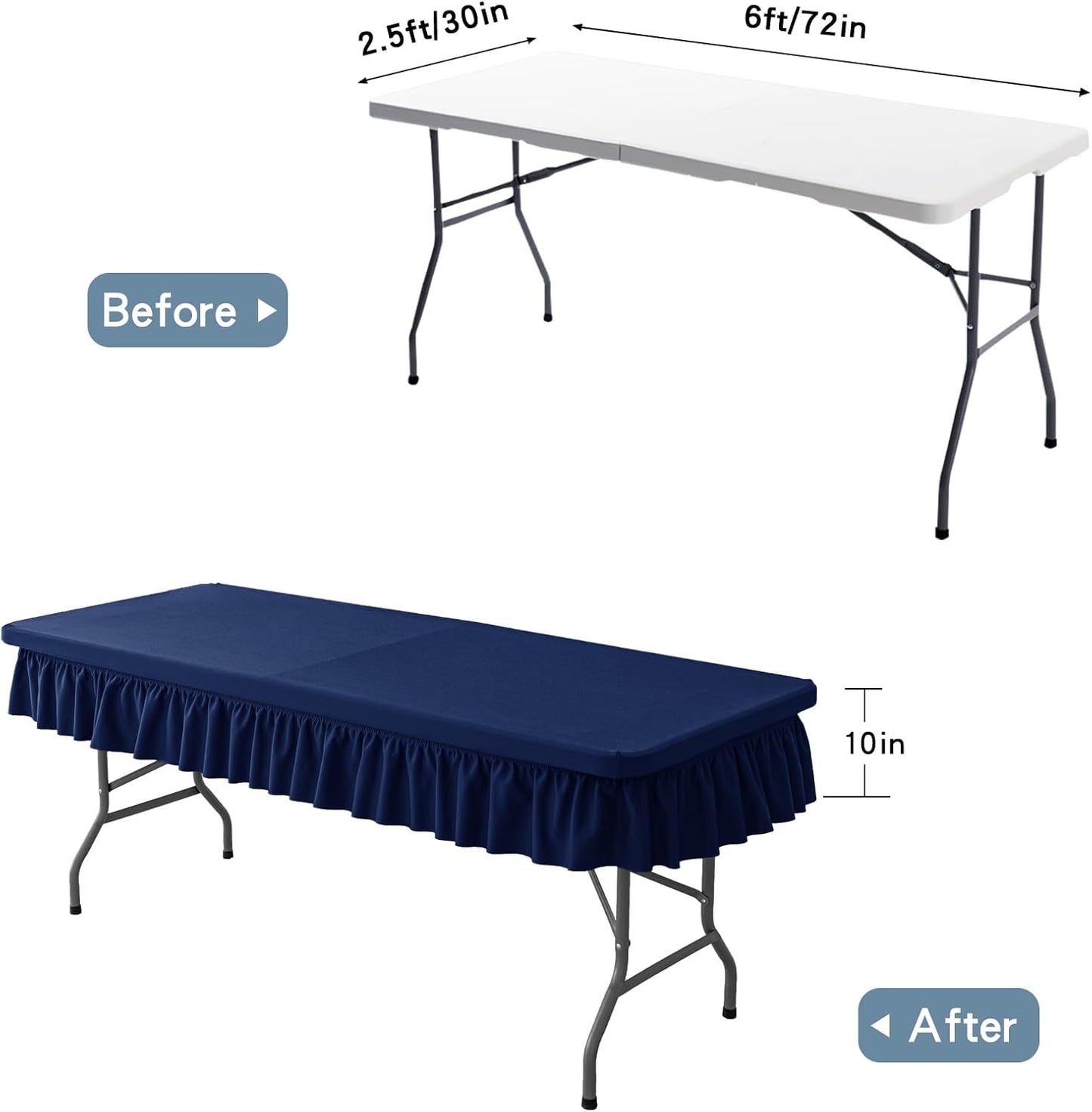 6ft Navy Blue Stretch Tablecloth for Rectangular Tables - Flared Wrap Design, Waterproof, Wrinkle-Resistant, Washable - Ideal for Weddings, Parties, Banquets & Table Protection