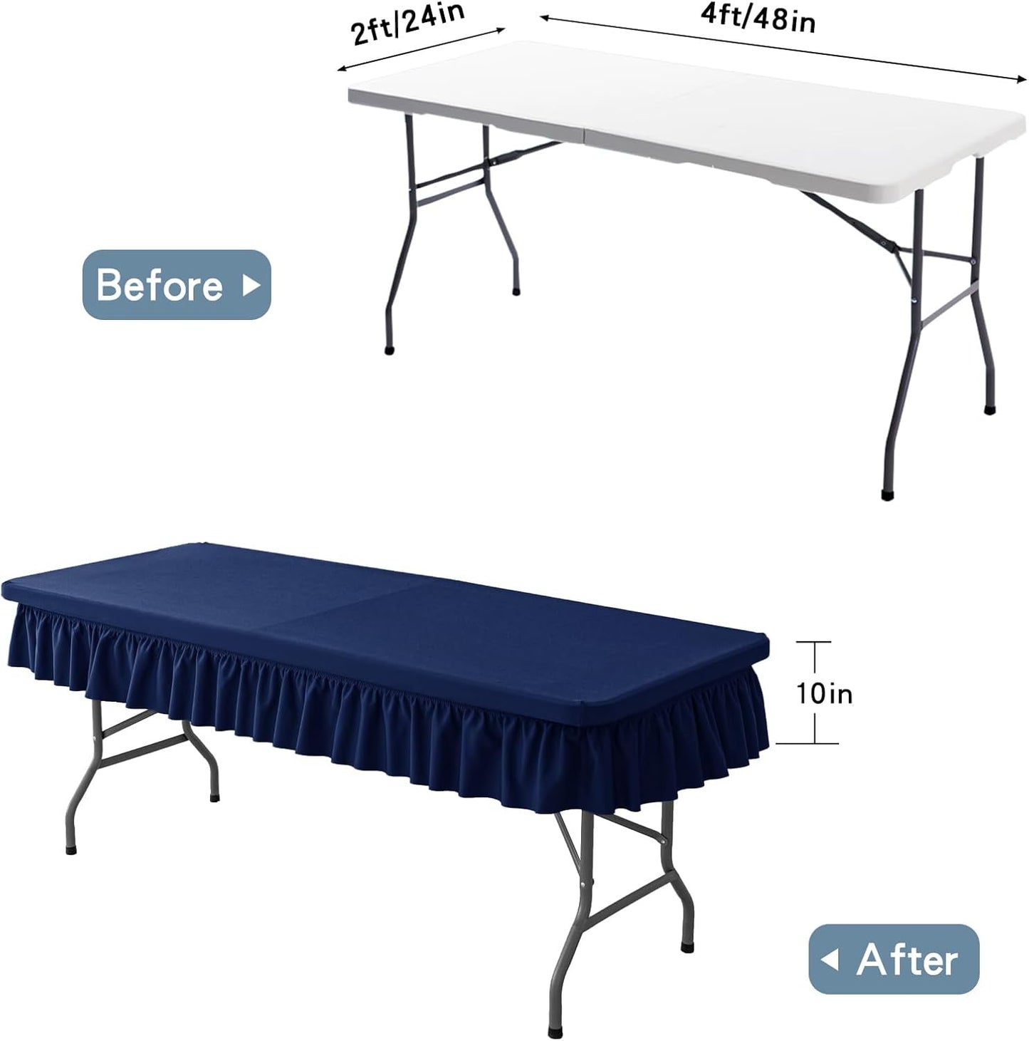 4ft Navy Blue Stretch Tablecloth for Rectangular Tables - Flared Wrap Design, Waterproof, Wrinkle-Resistant, Washable - Ideal for Weddings, Parties, Banquets & Table Protection