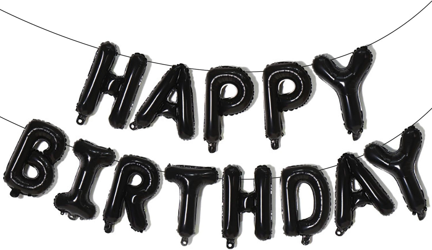 KALOR Black Happy Birthday Balloons Banner, 16 Inch Mylar Foil Letters Balloon Sign for Women, Men, Boys & Girls Kids Birthday Decorations Photo Backdrop