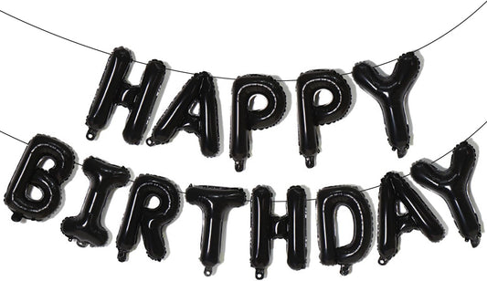 KALOR Black Happy Birthday Balloons Banner, 16 Inch Mylar Foil Letters Balloon Sign for Women, Men, Boys & Girls Kids Birthday Decorations Photo Backdrop