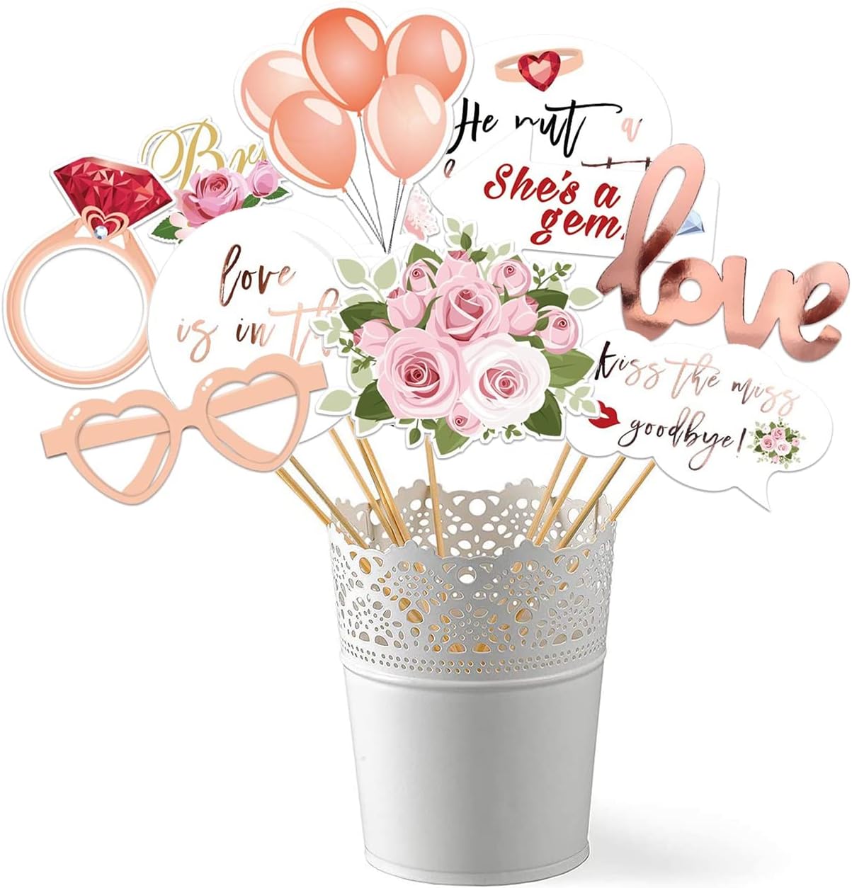Wedding Bridal Shower Photo Booth Props, 23 Pieces Rose Gold Bachelorette Party Decorations Photo Booth for Bridal Shower Girls Night Out Hen Party Gift Accessories Wedding Favor Supplies