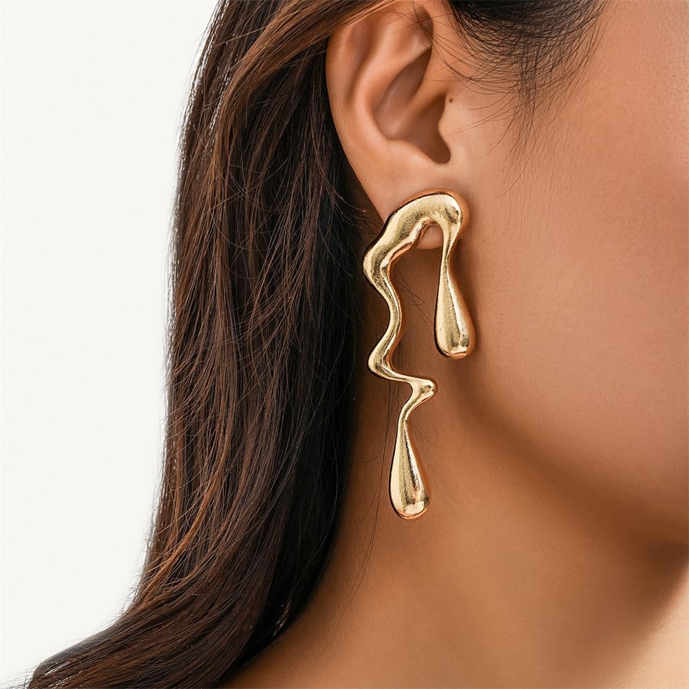 Irregular WaterDrop Earrings Melted Liquid Asymmetrical Drop Earrings for Women Embrace Minimalist Statement Earrings Jewelry