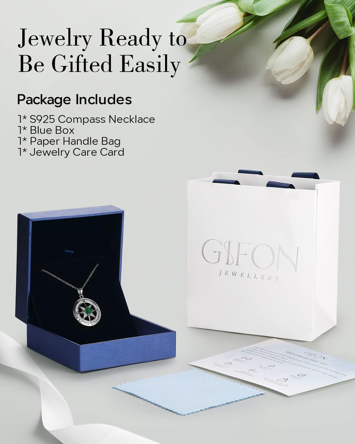 S925 Necklace Gift for Wife |Compass Jewelry |Women Anniversary |Sterling Silver |Girlfriend Birthday Gifts for Her Valentines |I'd be Lost without You |Jewel 18K Gold