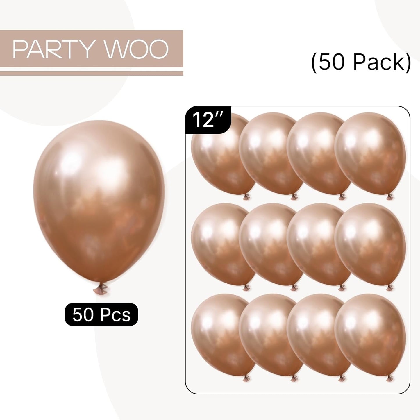 PartyWoo, 50 pcs Champagne Gold Metallic Balloons, 12 Inch, Non-Toxic, Event Planners, Party Hosts, Birthday, Wedding Decorations