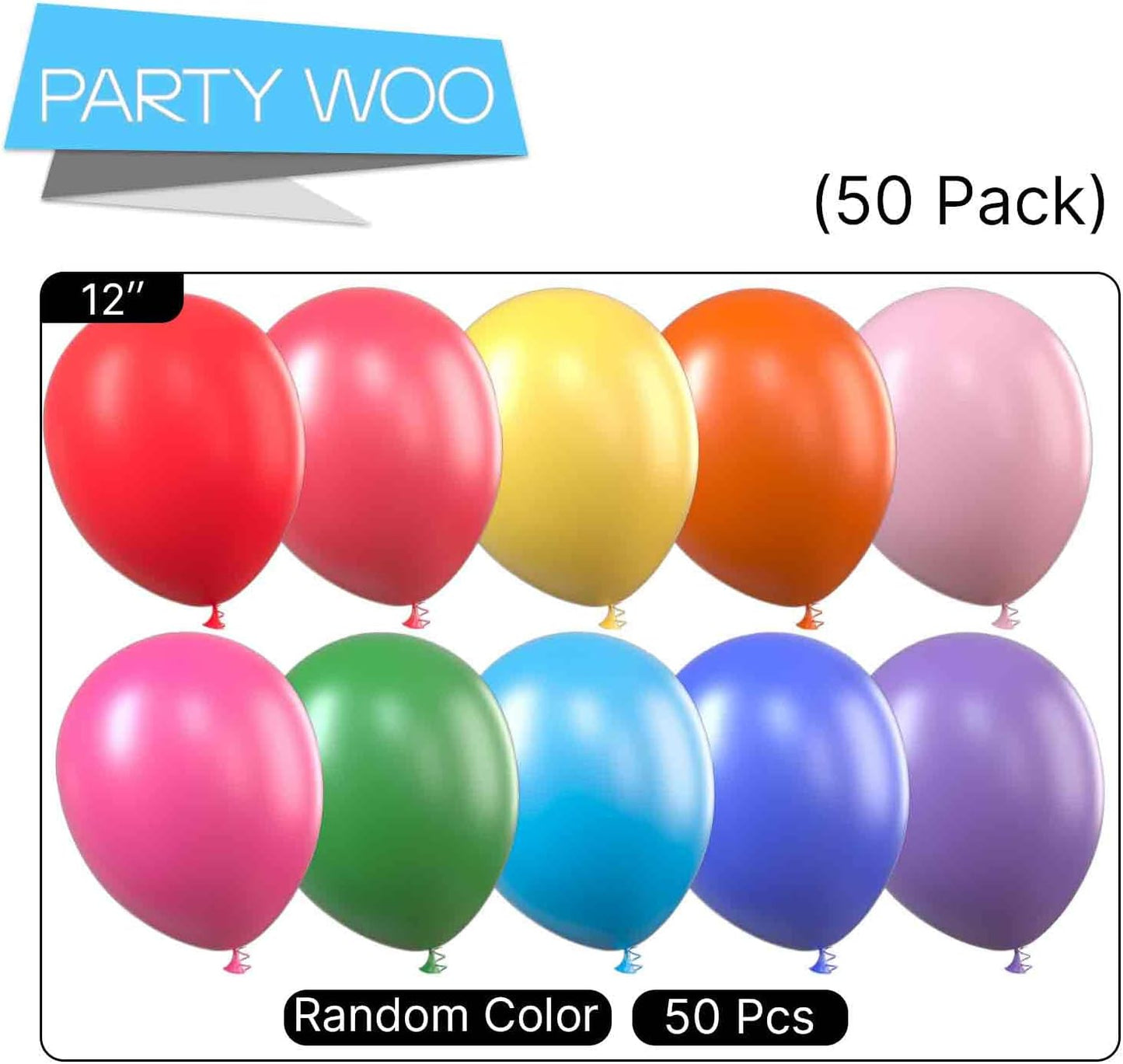 PartyWoo Assorted Colors Rainbow Balloons 50 pcs 12 Inch Multicolor Colorful Latex Helium Primary Color Balloon for Graduation Baby Shower Gender Reveal Rainbow Theme Birthday Party Decorations